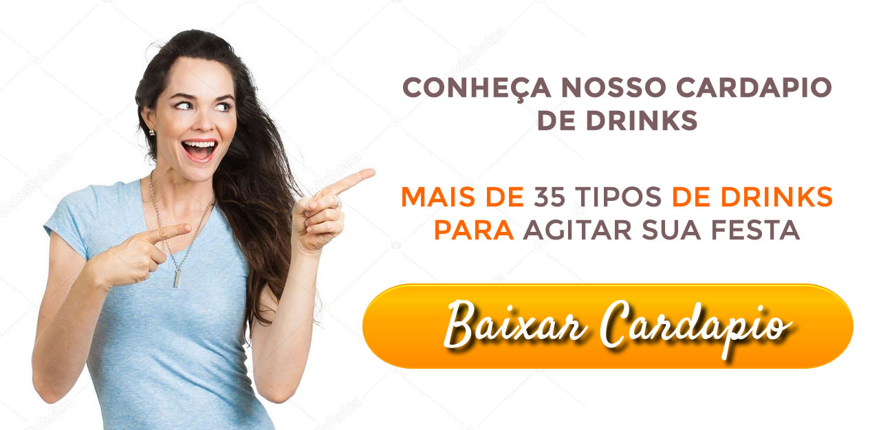 Imagem com uma mulher recomendando baixar o cardapio de drinks da espaço brinquedos