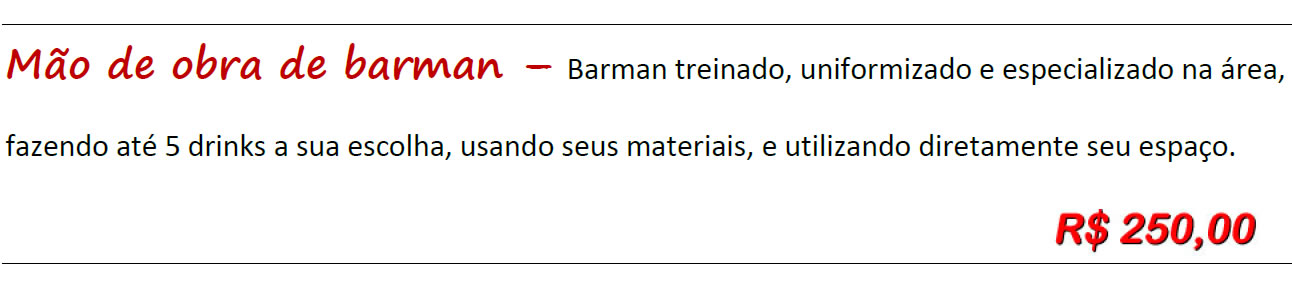 mao de obra barman