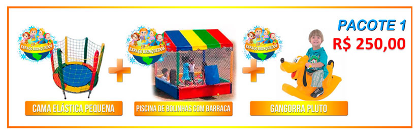 Pacote 1 - Cama Elastica Pequena + Piscina de Bolinhas com Barraca + Gangorra Pluto = R$250,00