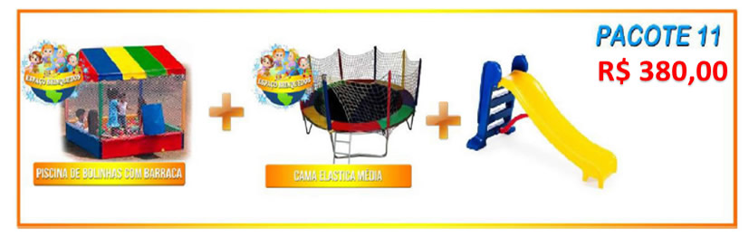 Pacote 11 - Piscina de Bolinha com Barraca + Cama Elastica Média + Escorregador = R$380,00