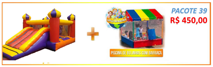 Pacote 39 - Escorrega Castelo + Piscina de Bolinhas com Barraca = R$450,00